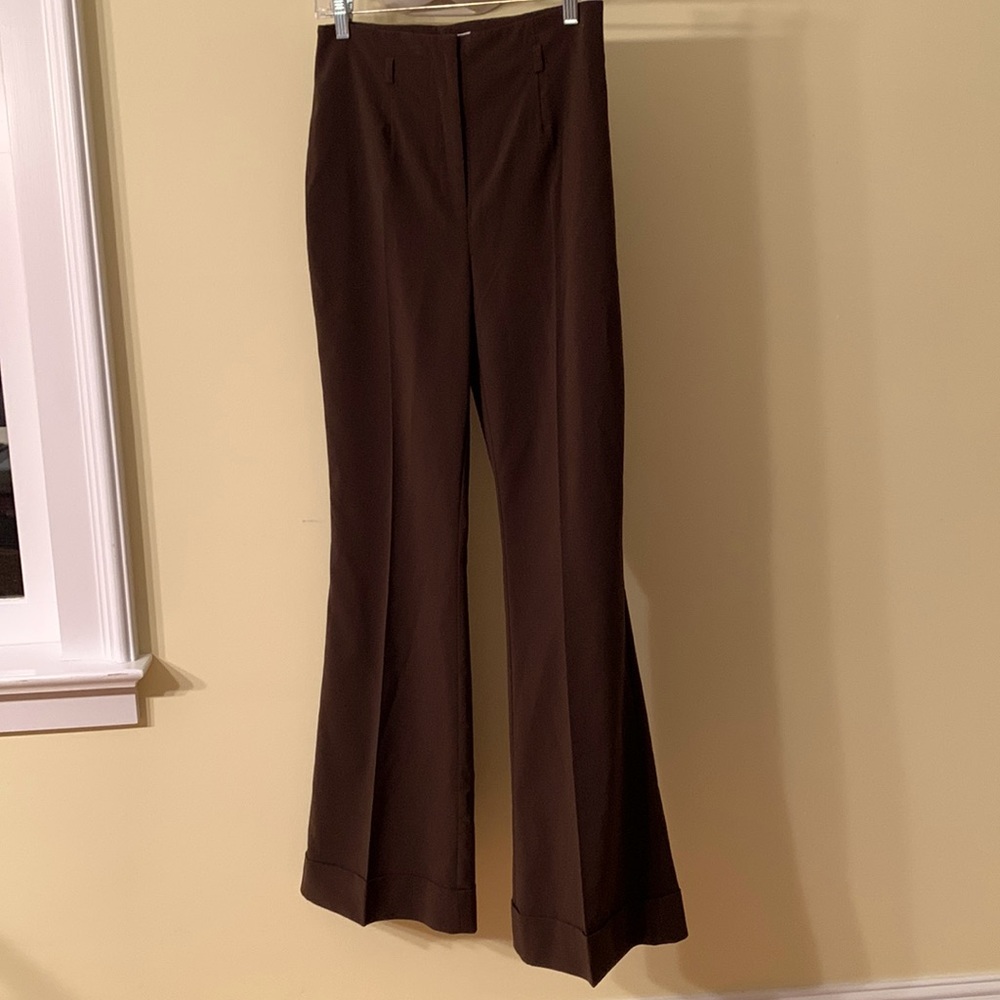 Wide-leg pants, size 8, brown, cuffed, no flaws.